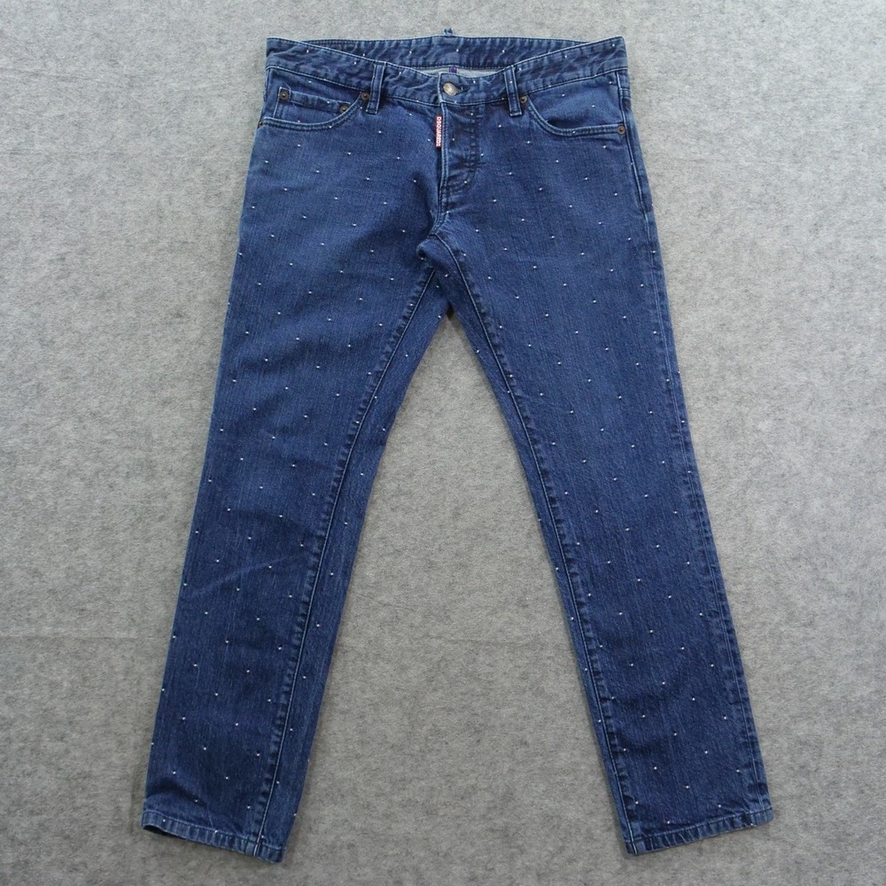 Dsquared2 Jeans Womens 10 Italy 48 Blue Slim Straight Denim Dot Pattern